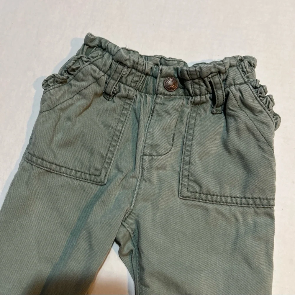 OshKosh B'gosh Sage Green Kids Paperbag Waist Pants Carpenter Pockets Size 12M‎